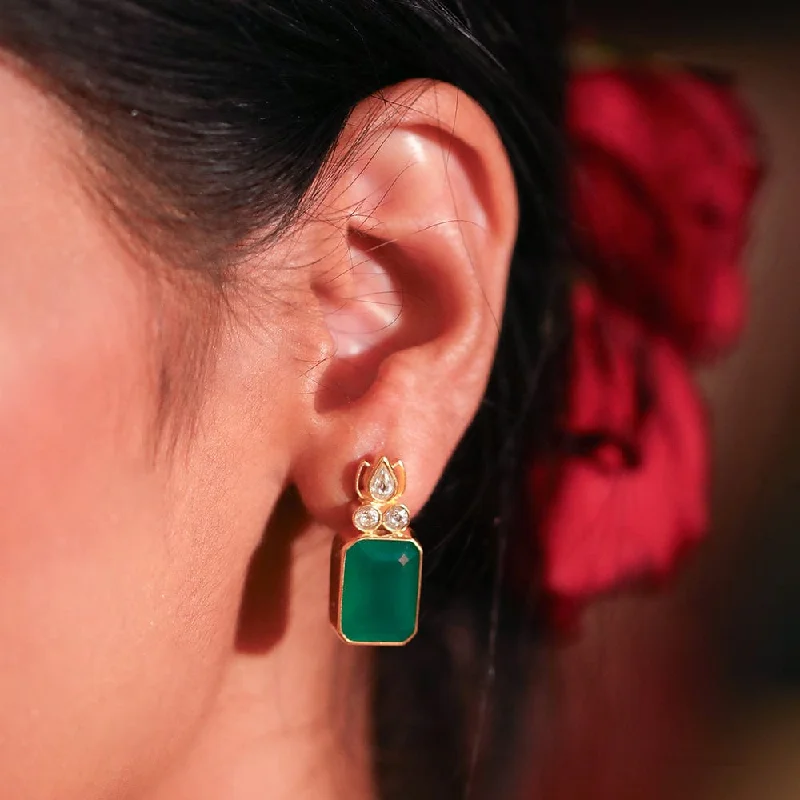 Boho Style Earrings-Sitayan Silver Green Studs