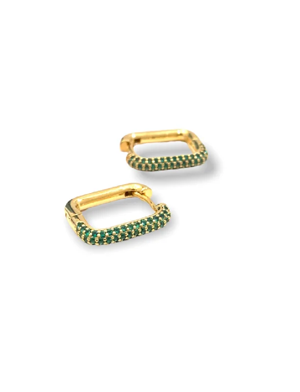 Luxury Gemstone Earrings-Geometric Hoop Earrings, Gold + Emerald