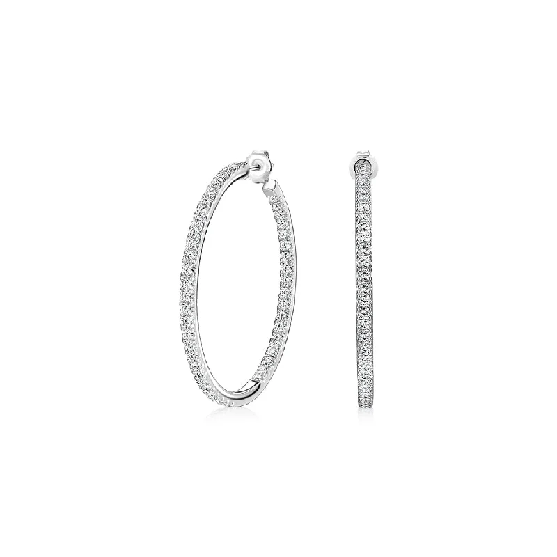 Handmade Bead Earrings-Round Brilliant hoop earrings with 2.82 carats* of diamond simulants in sterling silver