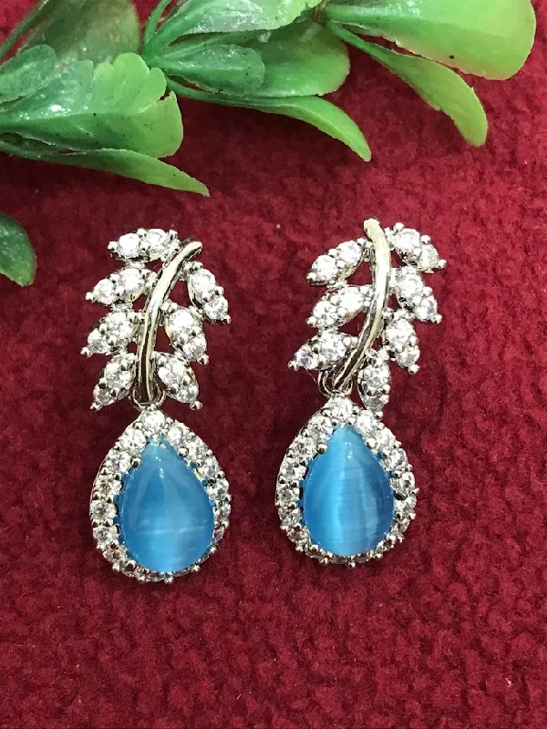 Elegant Wedding Earrings-Beautiful Light Blue Color American Diamond Earrings