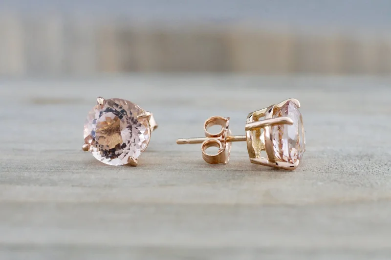 Art Deco Earrings-Rounds Morganite Studs 8mm