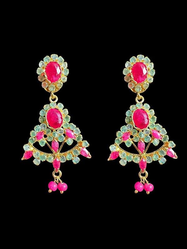 Statement Gold Earrings-Ruby emerald  earrings - Red green ( READY TO SHIP )