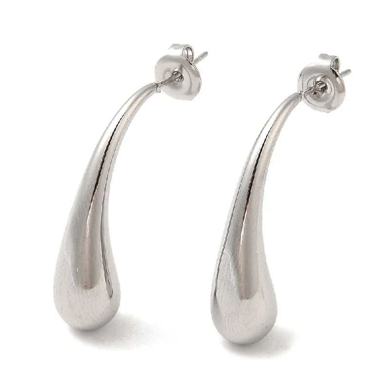 Statement Silver Earrings-Stainless Steel Teardrop Earrings, Stainless Steel (29.5x7.5mm)