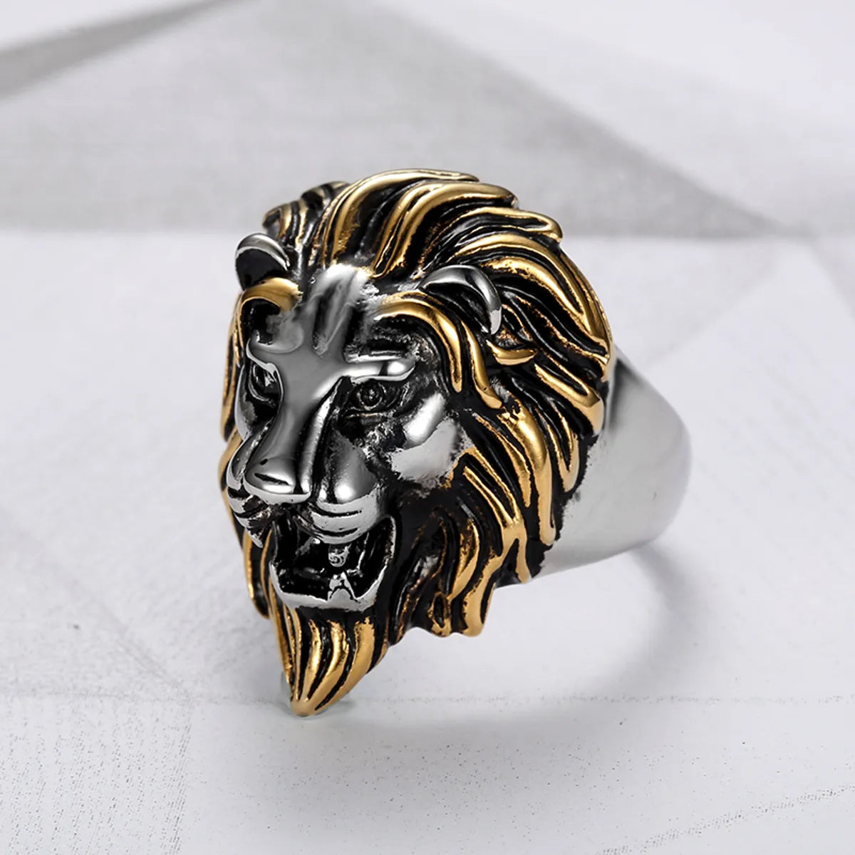 Titanium Wedding Band Set-304 Stainless Steel Punk Cool Style Plating Lion Rings