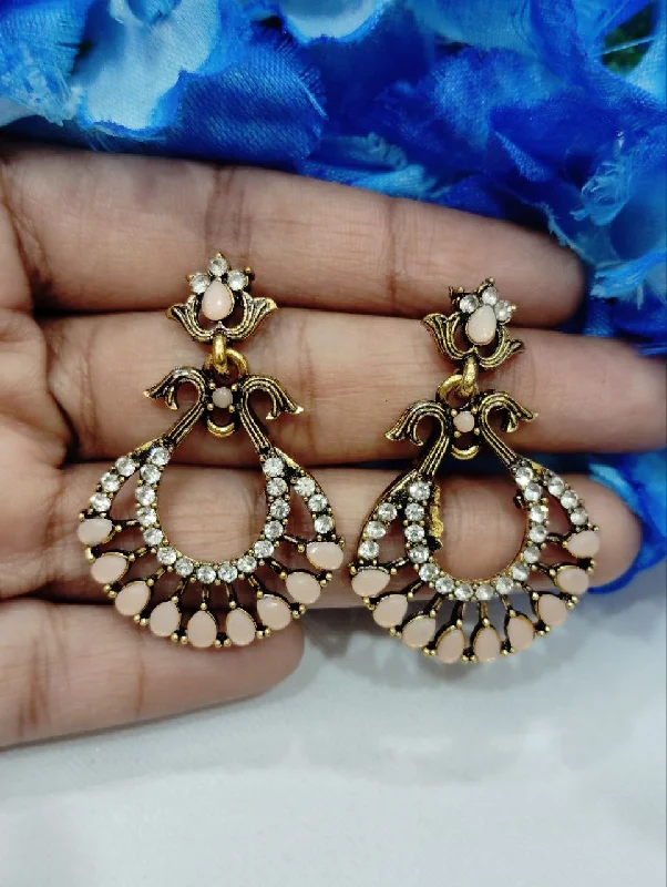 Fashion Hoop Earrings-Beautiful Peach Colored Antique Gold Earrings For Women