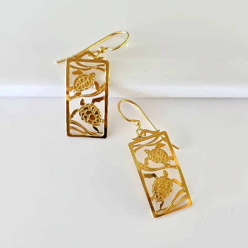 Gold Hoop Earrings-Honu Rectangle