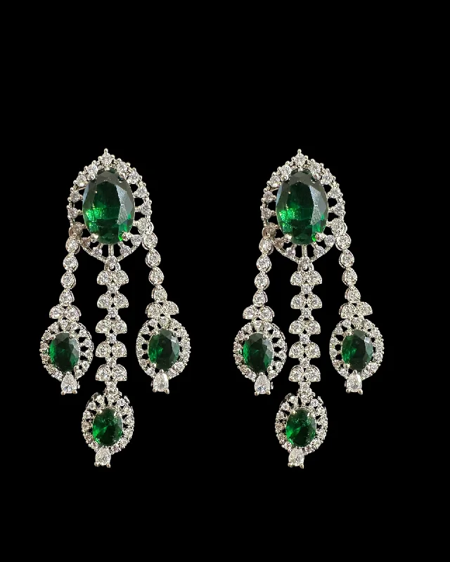 Colorful Hoop Earrings-DER748  cz earrings  - Green / Emerald  , silver plated  ( READY TO SHIP )