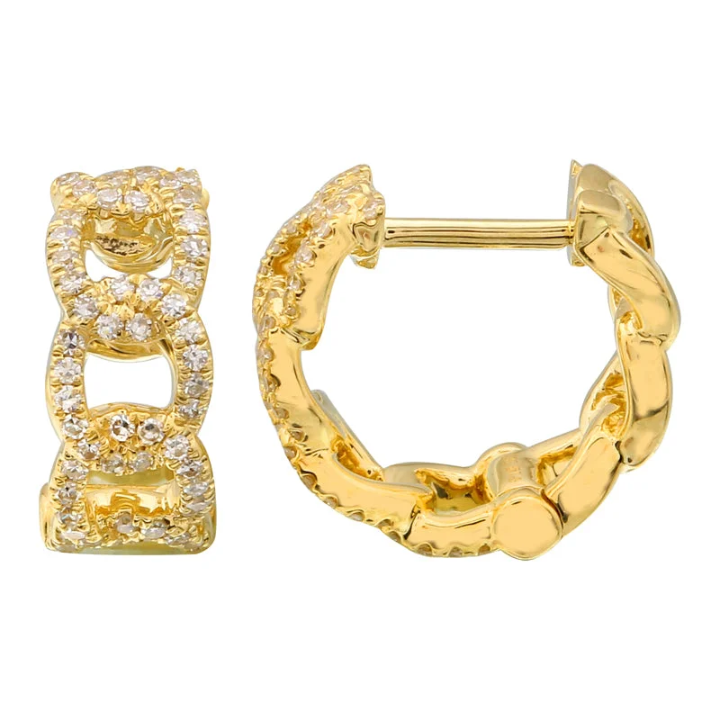 Elegant Wedding Earrings-14k Yellow Gold Diamond-Link Huggie Earrings