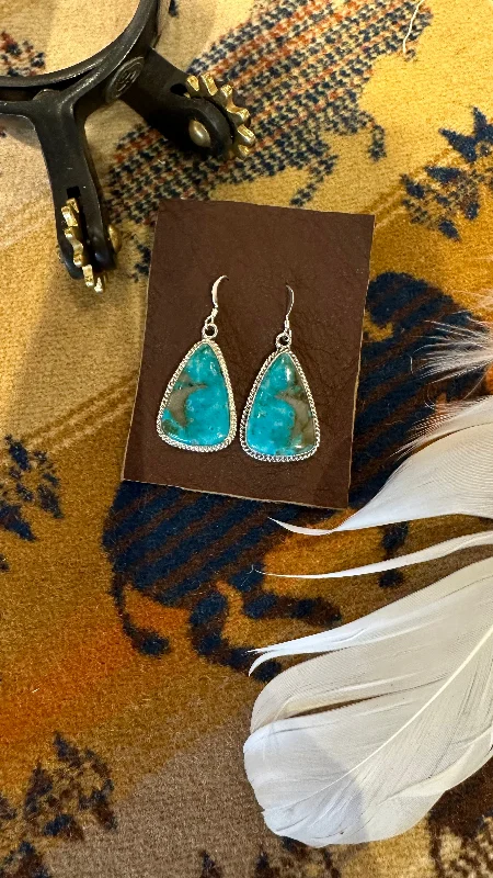 Classic Silver Earrings-Kingman Turquoise Teardrop Earrings