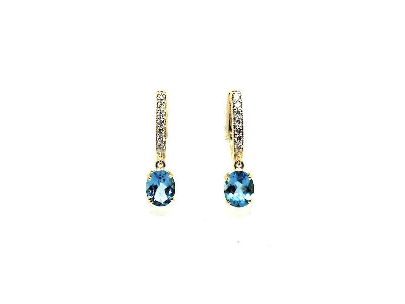 Chunky Drop Earrings-Oval Blue Topaz Diamond Hoop Drop Earring AD No. 1089