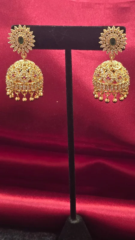 Bridal Hoop Earrings-Pretty Gold Plated Jhumkis