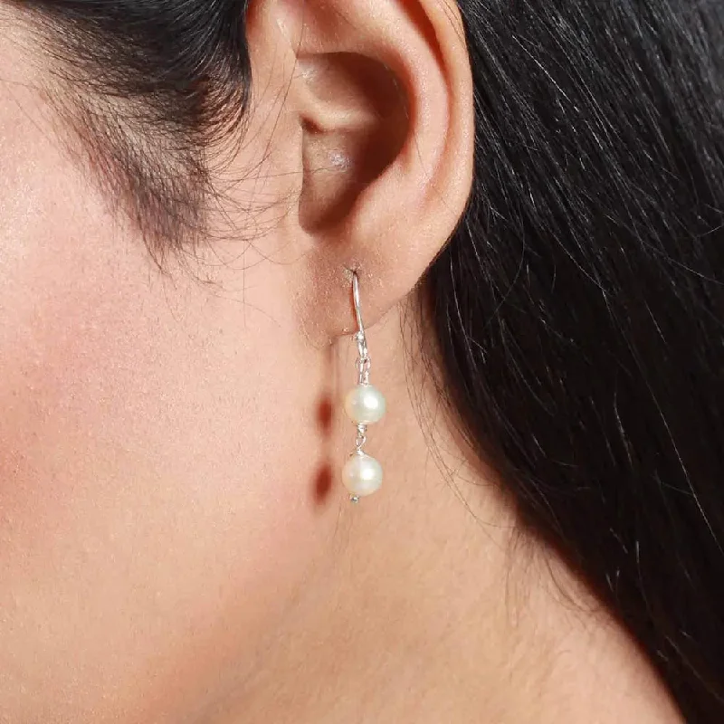 Silver Earrings with Diamonds-Silver Pearl Earring