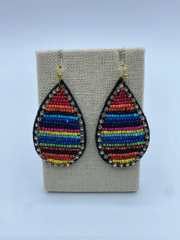 Long Dangling Earrings-Multi-Colored Beaded Aztec Earrings