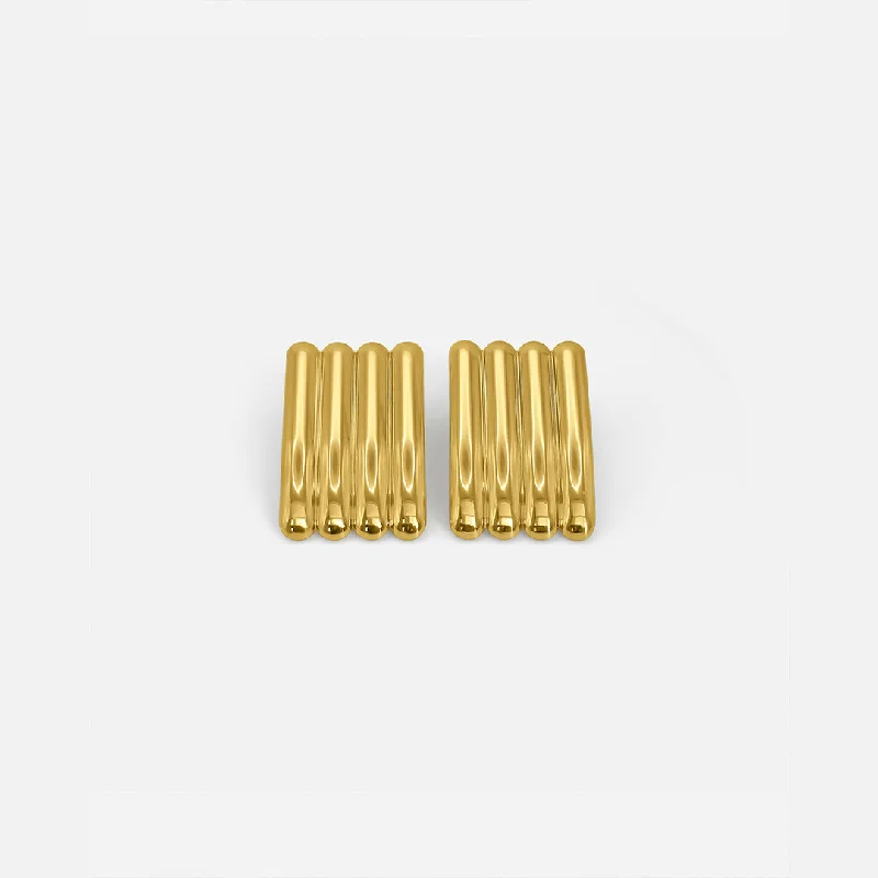 Birthstone Stud Earrings-LONG RIBBED EARRINGS GOLD