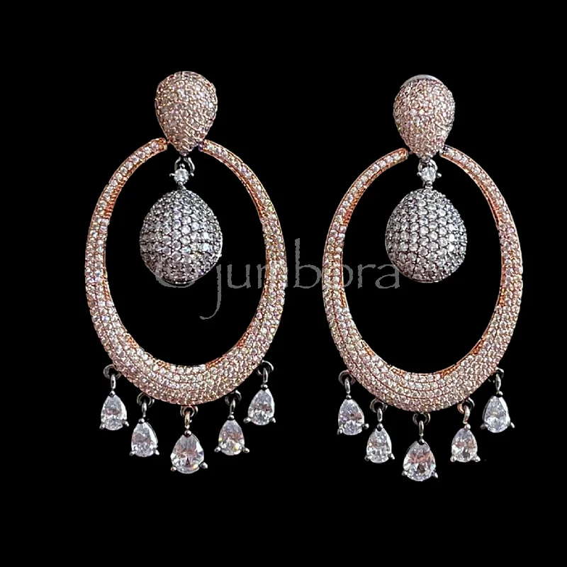 Vintage Pearl Earrings-Statement Rose Gold Victorian Zircon AD (CZ) Earrings