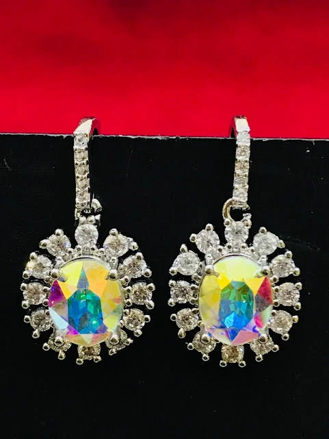 Long Diamond Earrings-Stunning Multicolored American Diamond Earrings