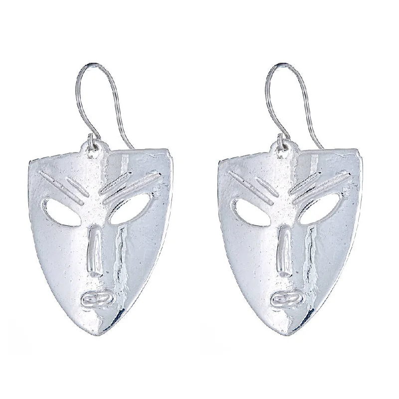 Fashion Bead Earrings-African Mask .925 Sterling Silver Earrings