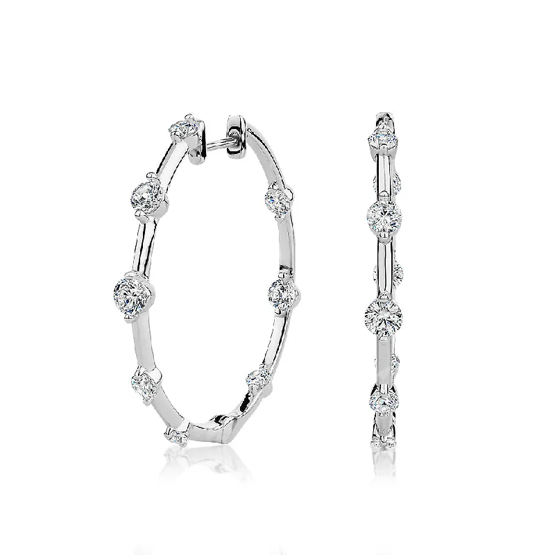 Round Hoop Earrings-Round Brilliant hoop earrings with 1.56 carats* of diamond simulants in sterling silver