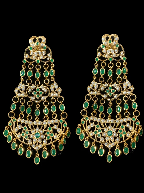 Rhinestone Earrings for Weddings-DER163 Naveen  jhoomar earrings ( green     ) (  READY TO SHIP )