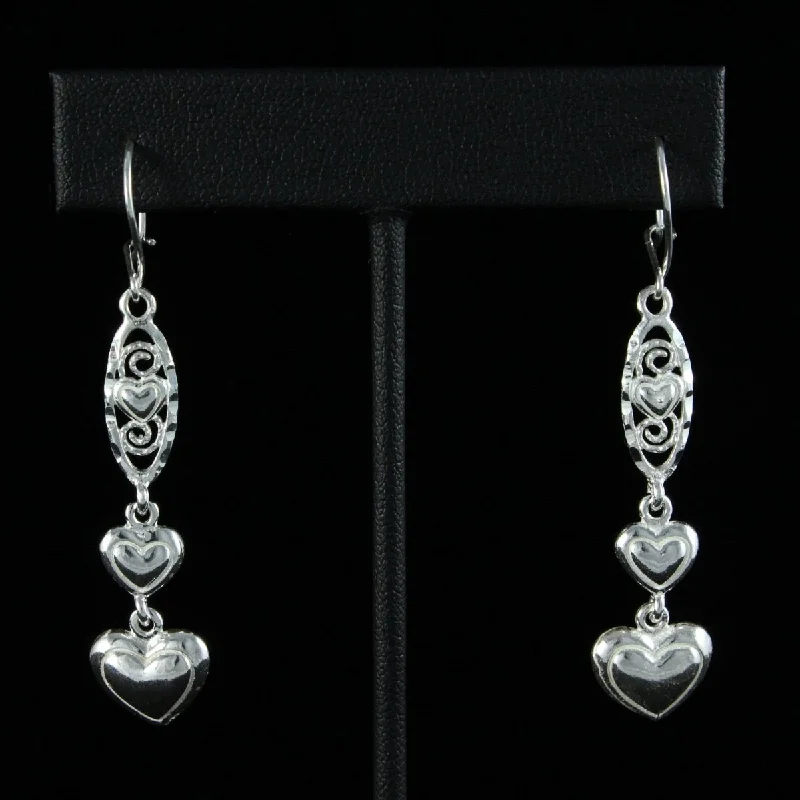 Fashionable Pearl Earrings-3 Heart Earring Hanging Long