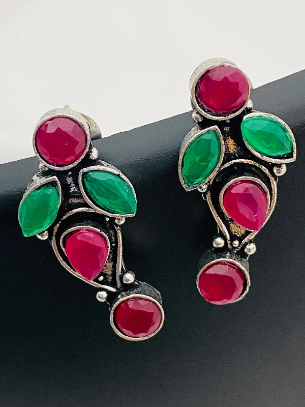 Custom Drop Earrings-Dazzling Red And Green Color Designer Oxidized Earrings For women