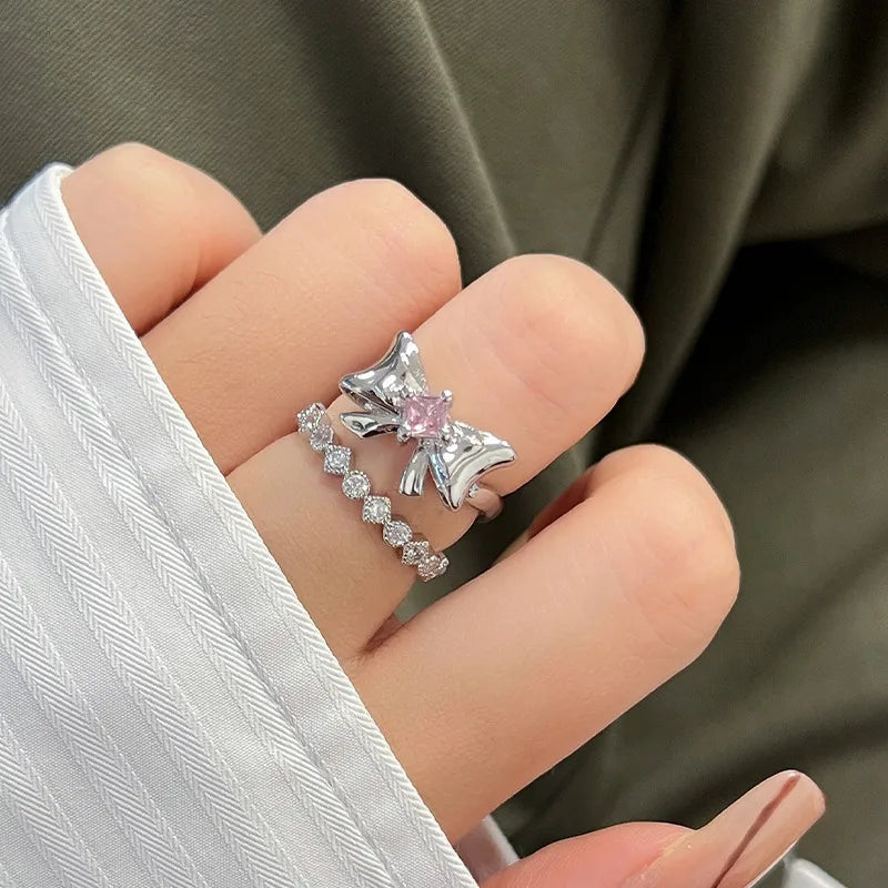 Personalized Diamond Ring-Wholesale IG Style Bow Knot Copper Plating Inlay Zircon Open Rings