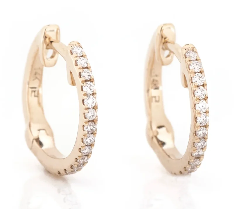 Elegant Statement Earrings-Lady's WHITE 14 Karat Huggie Earrings 26=0.13tw Round Diamonds 9MM