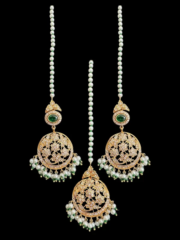 Beautiful Pearl Earrings-Zehra earrings tika in green ( READY TO SHIP )