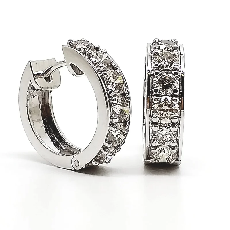 Artistic Drop Earrings-Mini Pave-Set Huggie Hoop Earrings in 14k White Gold (1.53 ct. tw