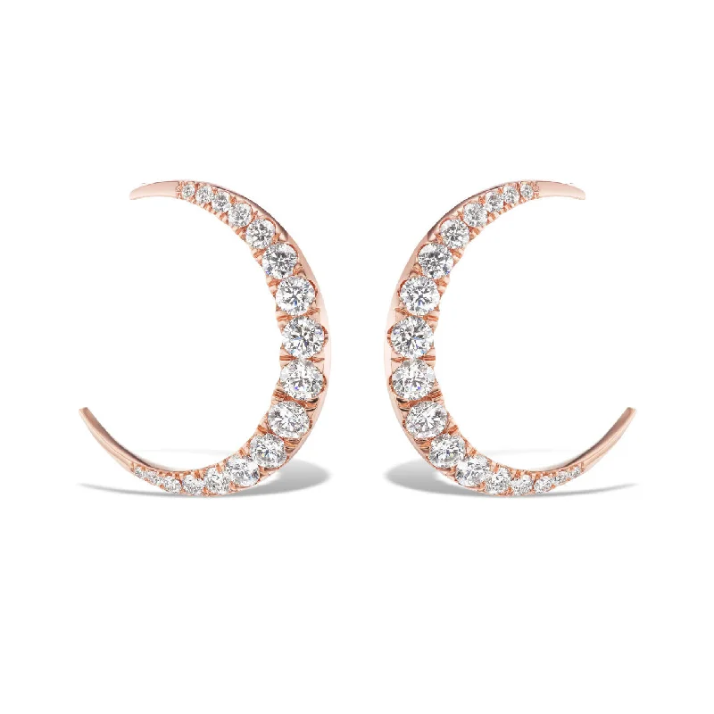 Chunky Drop Earrings-MEDIUM DIAMOND MOON HOOPS