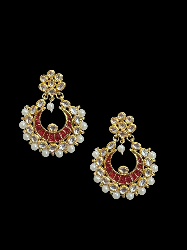 Silver Earrings for Weddings-Kundan meena earrings - Red ( READY TO SHIP )