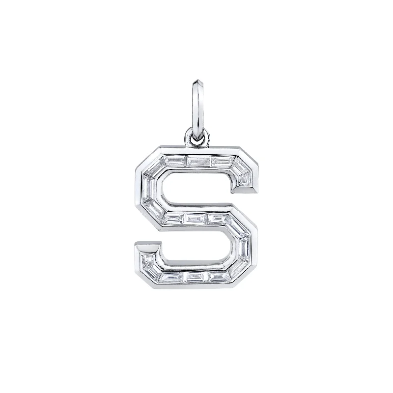 Silver Leaf Necklace-READY TO SHIP DIAMOND BAGUETTE LETTER PENDANT