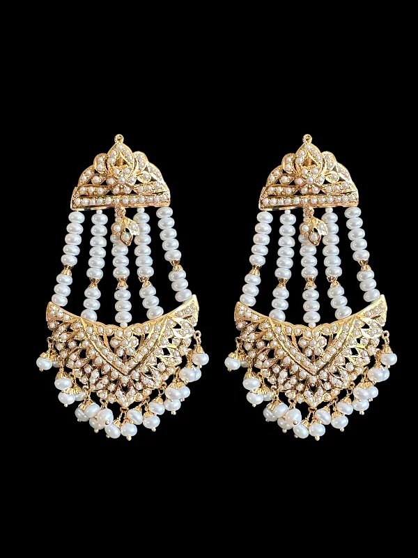 Vintage Style Earrings-Fresh water pearl jhoomar earrings in gold plated silver ( SHIPS IN 4 WEEKS )