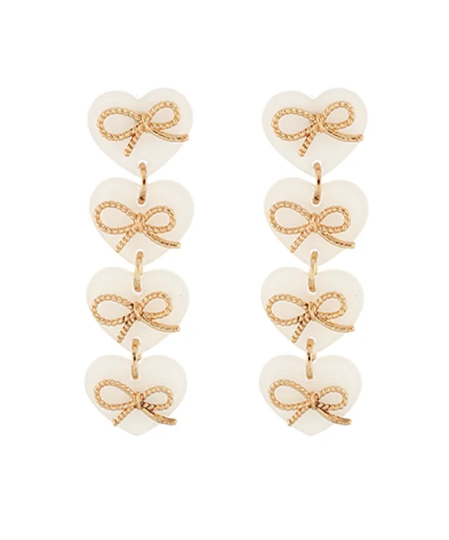 Vintage Pearl Earrings-4 Heart Acetate and Bow Tiered Earrings