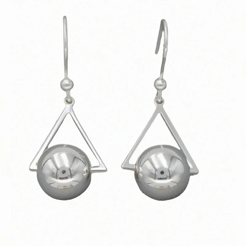 Eco-Friendly Earrings-925 Sterling Silver Triangle with Ball Earrings