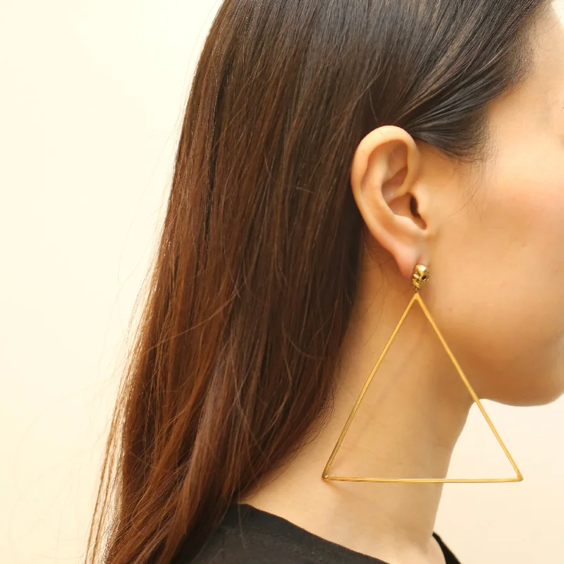 Textured Gold Earrings-Skull w/ Triangle Drop Earrings