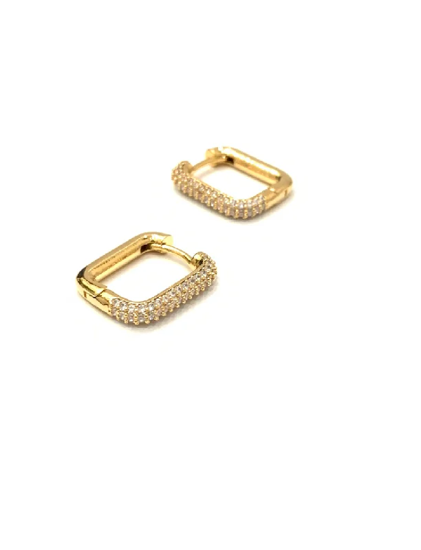 Fancy Gold Earrings-Geometric Square Huggie Earrings, Gold