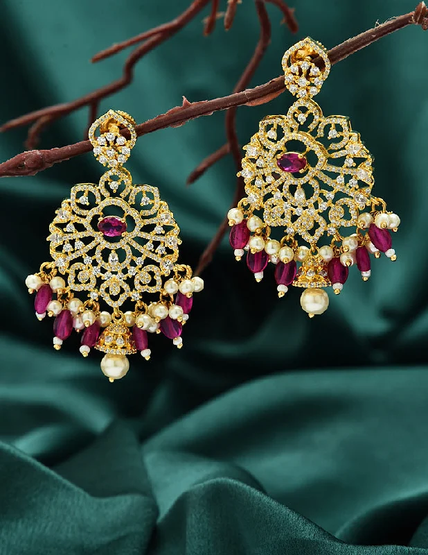 Boho Chic Earrings-Designer Zirconia Gold Dangler Earrings