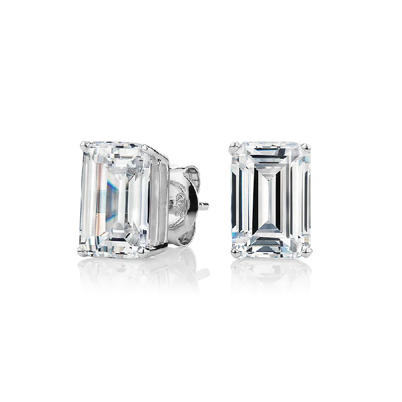 Large Bead Earrings-Emerald Cut stud earrings with 3 carats* of diamond simulants in 10 carat white gold