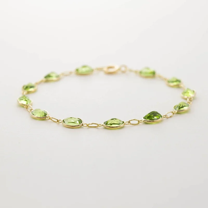 Unique Gemstone Bracelet-9ct Gold Bezel Set Peridot Bracelet