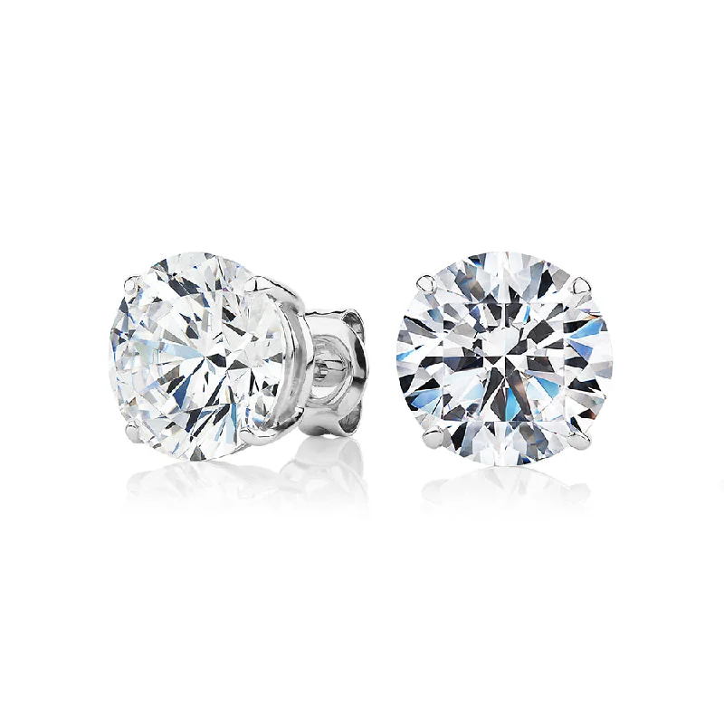 Classic Round Earrings-Round Brilliant stud earrings with 8 carats* of diamond simulants in 10 carat white gold