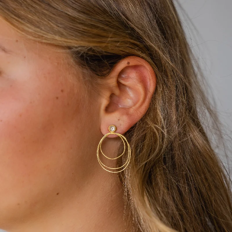 Cute Crystal Earrings-Concentric Circle Earring in 18k Gold with Rose Cut Diamonds