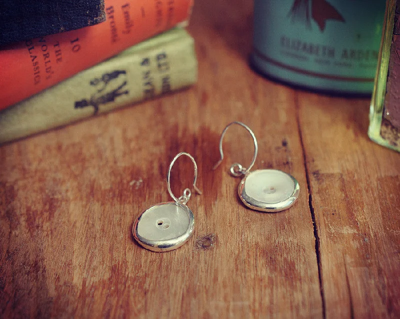 Silver Drop Earrings-Drop button earrings medium