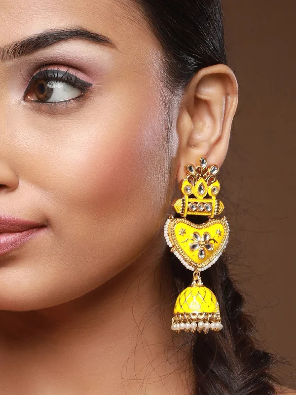 Large Pearl Earrings-Yellow Contemporary Jhumkas