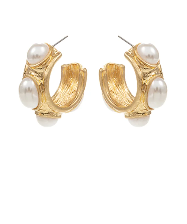 Gold Hoop Earrings for Women-Julie Pearl Gold Hoop Earrings