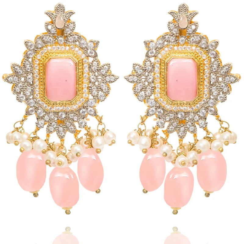 Fancy Drop Earrings-Reher Earrings - Pink