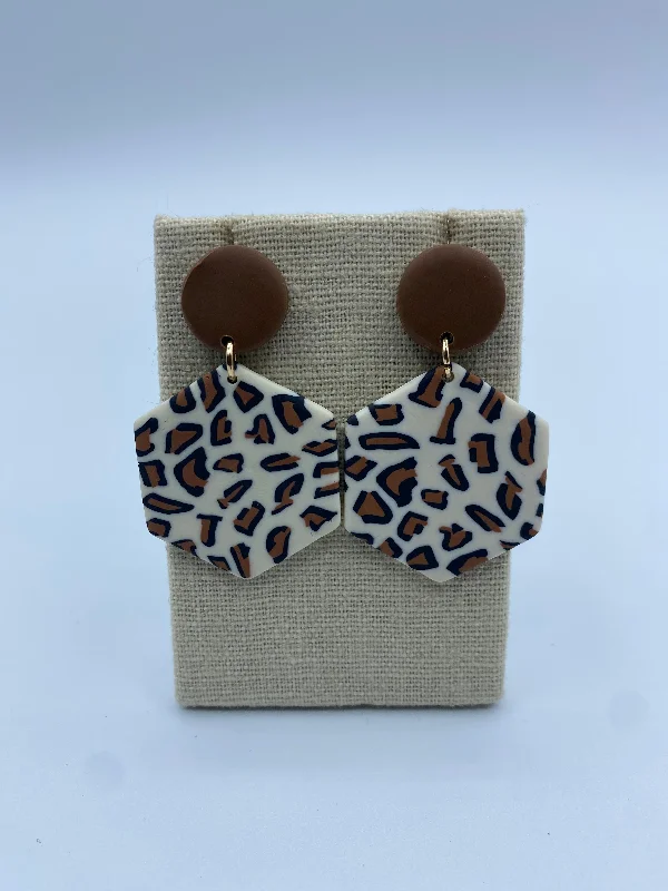 Elegant Drop Earrings-Leopard Hexagon Clay Earrings