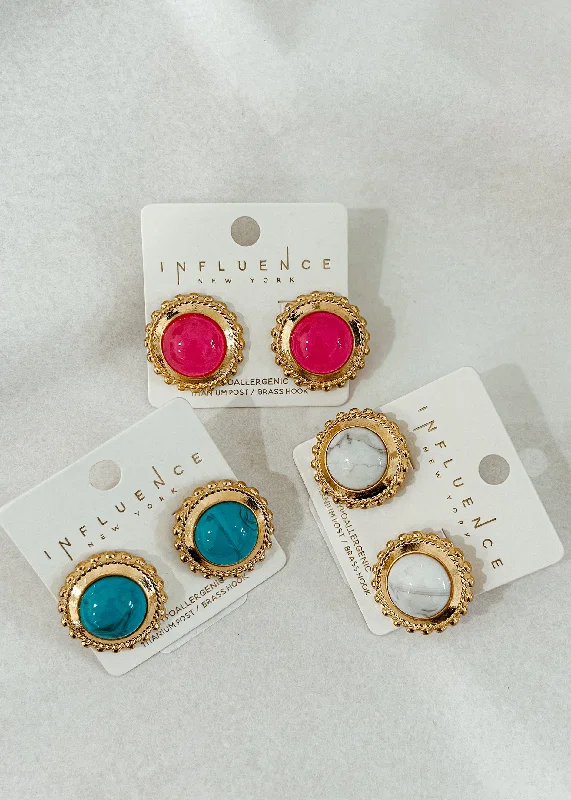 Bright Colorful Earrings-Dome Stone Earrings