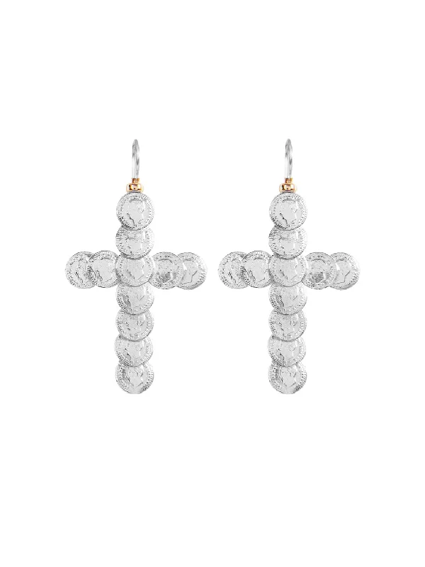 Handmade Crystal Drop Earrings-Saint Liberus Cross Earrings