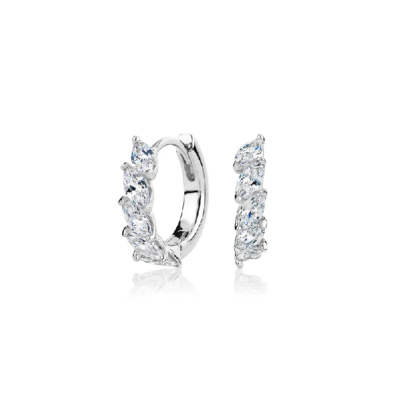 Heart Shaped Earrings-Marquise hoop earrings with 1.4 carats* of diamond simulants in sterling silver